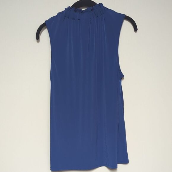 Banana Republic Blue Pleated Ruffled Blouse with Mandarin Collar - Picture 3 of 5